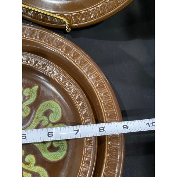 Vintage Haruto Green and Brown Boho Stoneware 3 Dinner plates, 1 Salad plate - Picture 4 of 5
